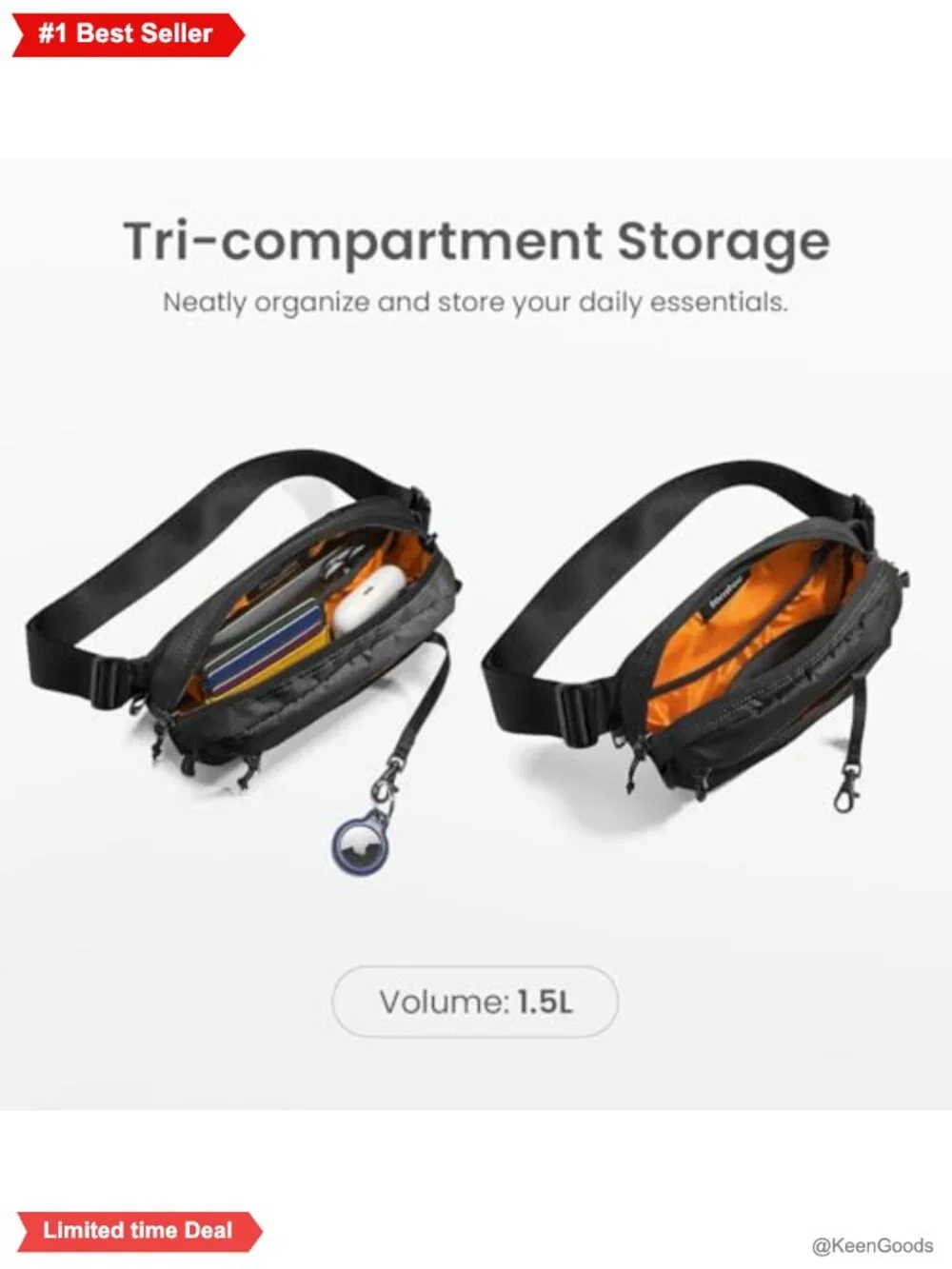 tomtoc 1.5L Sling Bag RFID Blocking Crossbody Chest Pack Water-Resistant Nylon